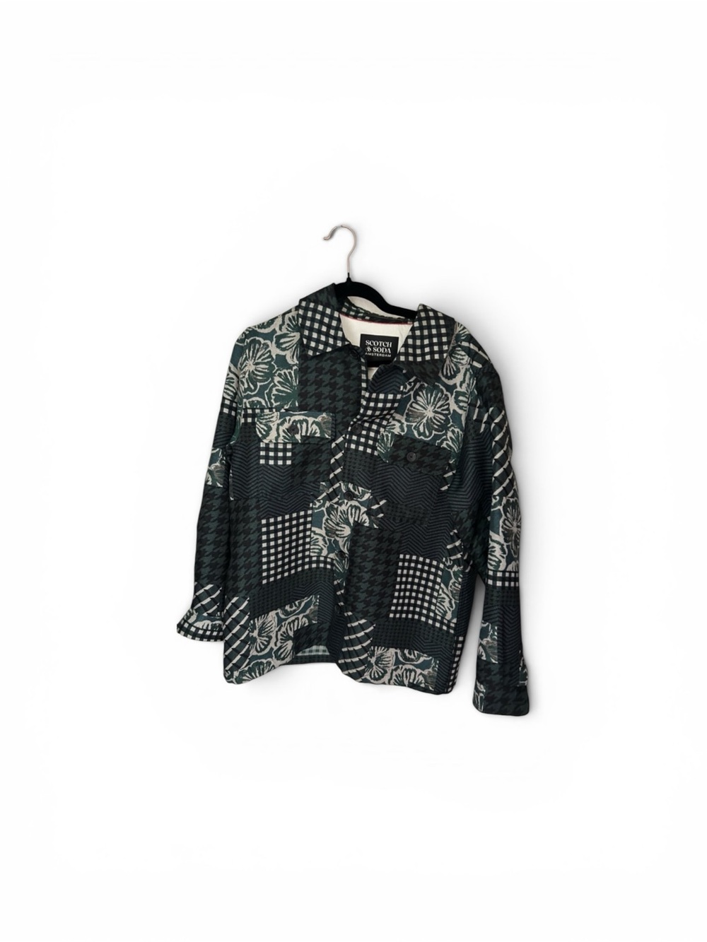 Scotch & Soda Dark Green Patchwork Print Shirt Jacket